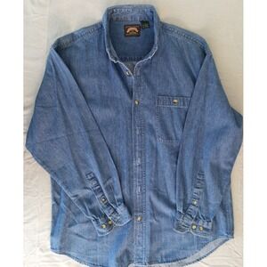 VINTAGE SARATOGA MENS DENIM SHIRT. SIZE L. BEAUTIFULLY FADED. A156